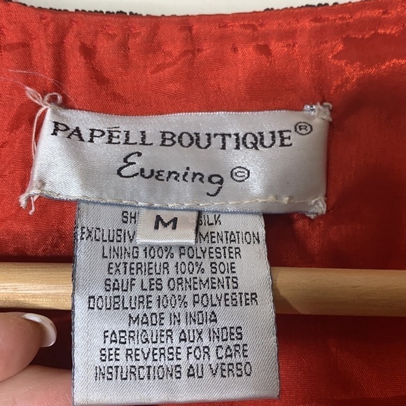 Papell Boutique || Vintage Heavily Beaded Sequin Silk Open Front Top Jacket M - Picture 7 of 17